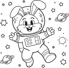 Vector illustration of kids astronauts, space and galaxy coloring book for kids