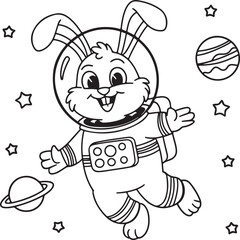 Vector illustration of kids astronauts, space and galaxy coloring book for kids