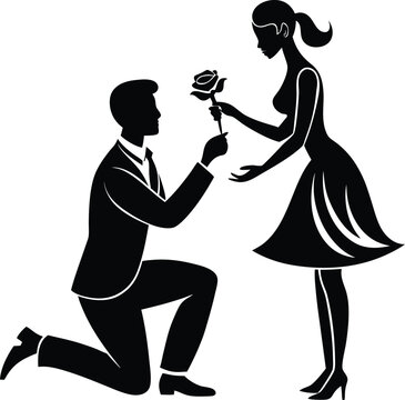 man kneeling giving rose to woman silhouette clip art preview