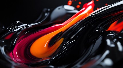 Abstract Swirling Paint: A Symphony of Black, Orange, and Crimson