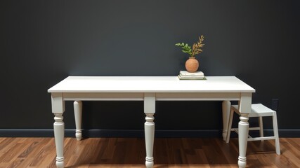 White Wooden Table Dark Wall AI Photo, Bright Interior Backgrounds,  Modern Home Decor,  Studio Photography