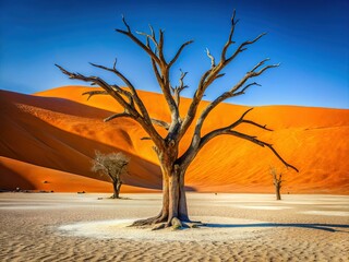 Dead Acacia Tree Double Exposure, Sossusvlei Desert Dunes, Namibia