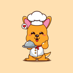 Fototapeta premium chef kangaroo mascot cartoon character with dish.