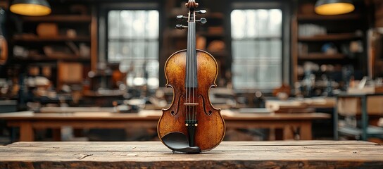 Violin in workshop, musical instrument, craftsmanship, wood, background