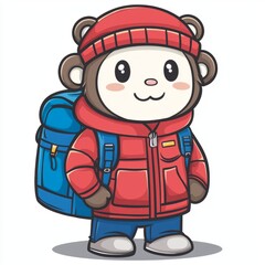 Fototapeta premium Cute Bear Ready For Winter Hiking Adventure