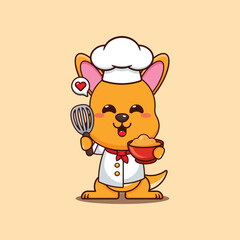 chef kangaroo mascot cartoon character with cake dough.