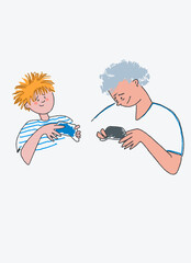 Grandmothers, mothers and grandchildren - minimalist illustrations on the theme of relation and motherhood. Line art. Vector illustration. Isolated on white