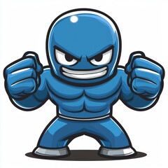 A Powerful Blue Muscular Cartoon Superhero
