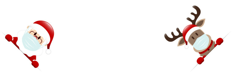 Weihnachtsmann Und Rentier Maske Banner Diagonal Innen Dunkelrot