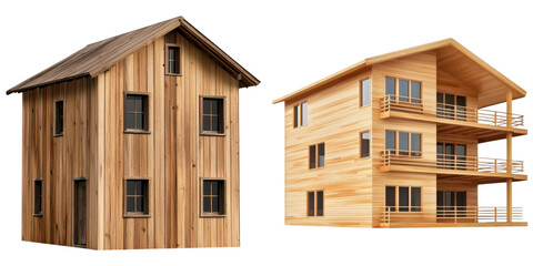 Obraz premium Passive House concept. Wooden houses showcasing different architectural styles and designs.