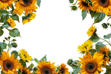 frame of sunflowers isolated on white