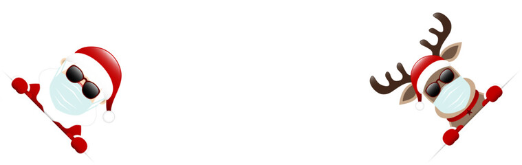 Weihnachtsmann Und Rentier Maske Mit Sonnenbrille Banner Diagonal Innen Dunkelrot