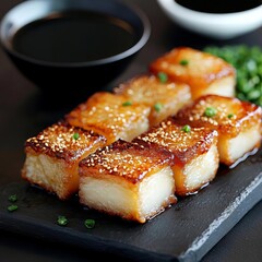 Pork belly tempura served with a light soy and ginger dipping sauce