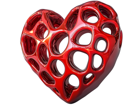 red 3d rendering of a metallic shiny heart isolated