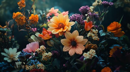 Vibrant Floral Arrangement with Colorful Blooms in a Botanical Setting