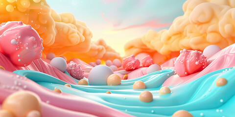 Pastel Fluid Forms and Spheres Digital Rendering