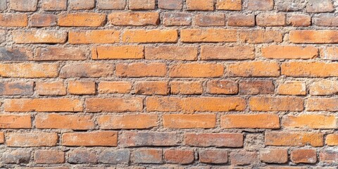Antique orange brick wall with weathered texture creating a vintage atmosphere ample copy space on light gray background for customization