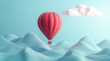 Obraz premium Colorful Hot Air Balloon Floating Above Soft Turquoise Waves and Cloud