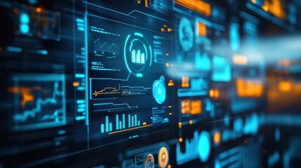 Obraz premium Closeup of a digital screen on a machine showing alerts and performance reports with a 5G connectivity symbol illustrating the immediacy of data fetching and analysis.
