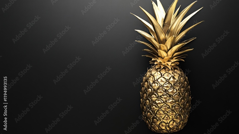 Poster luxurious golden pineapple against a sleek black background showcasing opulence and style in decor a