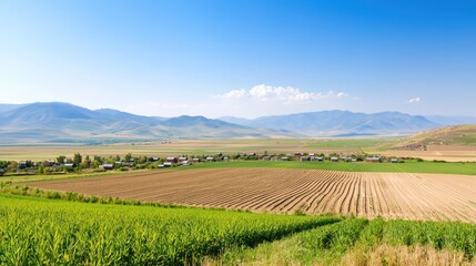 Fototapeta premium Rural Landscape with Farmland and Mountains