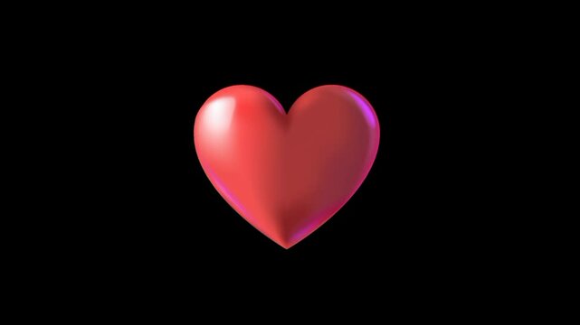 3d red heart animation on black background. Valentine Day heart shape icon 