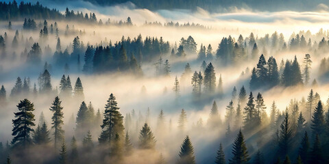 Fototapeta premium Nature's Beauty Hidden Beneath a Gentle Blanket of Fog