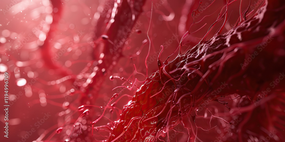 Fototapete digital rendering of red organic structure with branching tendrils