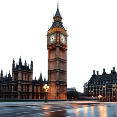 Obraz premium Big Ben clock tower in London, England. Isolated on transparent background, PNG