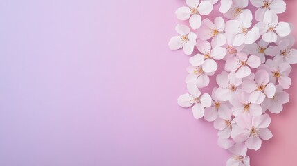 a cluster of cherry blossoms on a soft, lavender and rose pink background. illustrated in an elegant, flowing style with a light, watercolor touch.