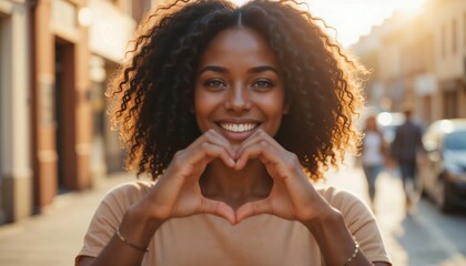 black woman making hands in heart shape