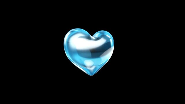 Heart shape animation. Blue heart rotation 3d icon 