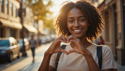 black woman making hands in heart shape