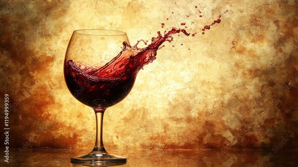 Poster A rich splash of Cabernet Sauvignon wine pours into a glass, showcasing its deep red color and smooth texture with a dramatic backdrop.
