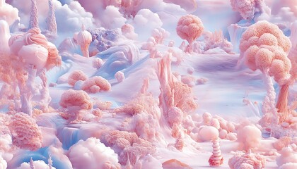 Enchanted rose garden, dreamy pastel colors, whimsical trees, fairytale landscape, digital art, fantasy background, romantic scene.