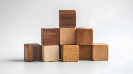 Stacked wooden blocks, various shades of brown, simple geometric arrangement, suitable for educational or creative play.