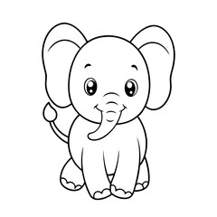 Elephant cartoon line art for children coloring book. coloring page of a cute baby elephant cartoon