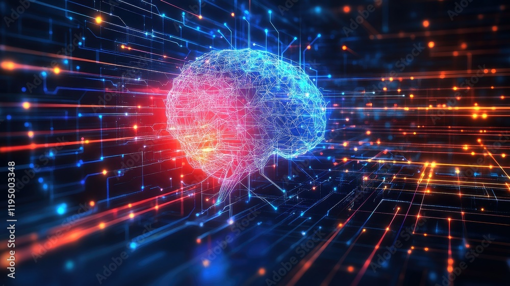 Fototapete abstract ai technology background with glowing lines and digital connections, clean layout for text