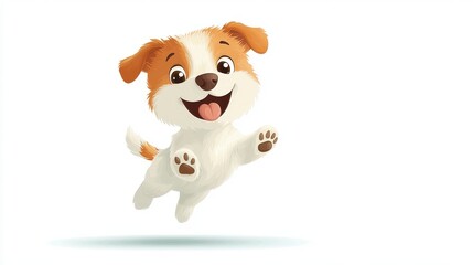 Fototapeta premium Happy cartoon puppy jumping with joy and playful expression in bright and cheerful background, perfect for pet themes