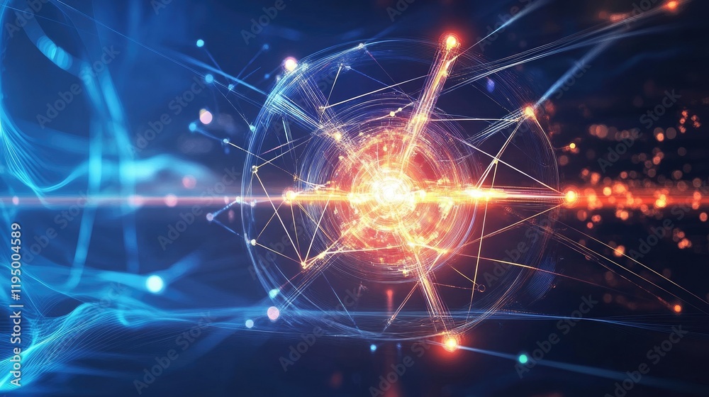 Poster advanced quantum computer concept with glowing circuits and futuristic background, text space availa