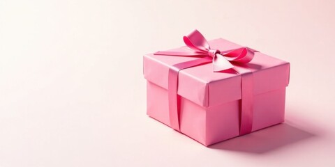Fototapeta premium A delicately wrapped pink gift box with a satin ribbon, perfect for celebrating a special occasion or conveying heartfelt sentiments.
