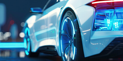 White Electric Concept Car with Illuminated Wheel Rims and Taillights