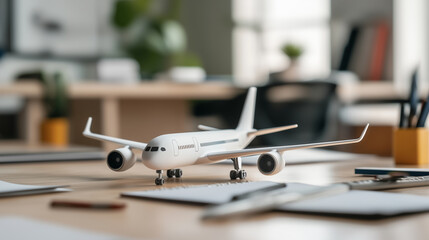 airplane model on the desktop in modern office