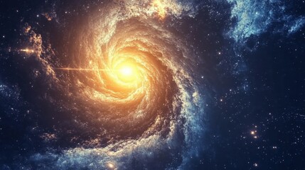 A view from space to a spiral galaxy and stars. Universe filled with stars.

