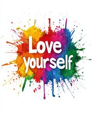 Obraz premium Love yourself - motivational modern calligraphy text. Multicolored watercolor paint splash.