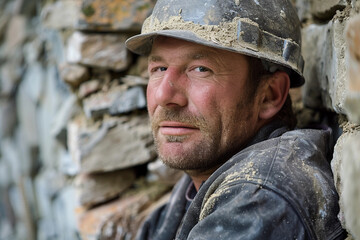 Fototapeta premium Generative AI Image of a Stonemason Working with Stone, Shaping and Carving Stone Surface