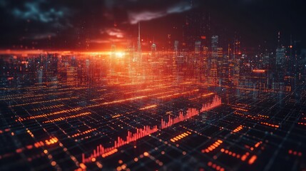 Fototapeta premium Cyberpunk Cityscape: Digital Dawn