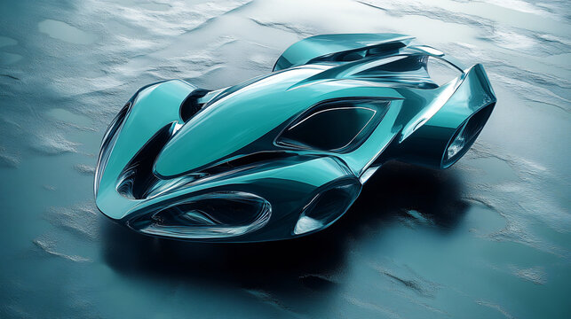 A futuristic teal design with sharp angles and dynamic movement, combining elegance with innovation.