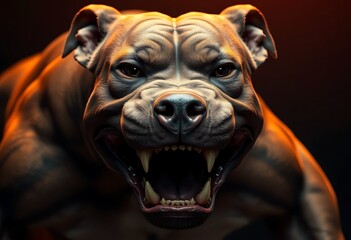 Aggressive Pitbull Dog Digital Art Fierce Glare Dark Background
