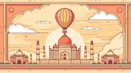 Colorful Indian Hot Air Balloon Flat Vector Illustration for Design Projects